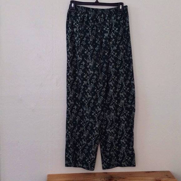 Vintage Isabelle Green Print Elastic Waist Pants Fits Size S - Picture 1 of 9